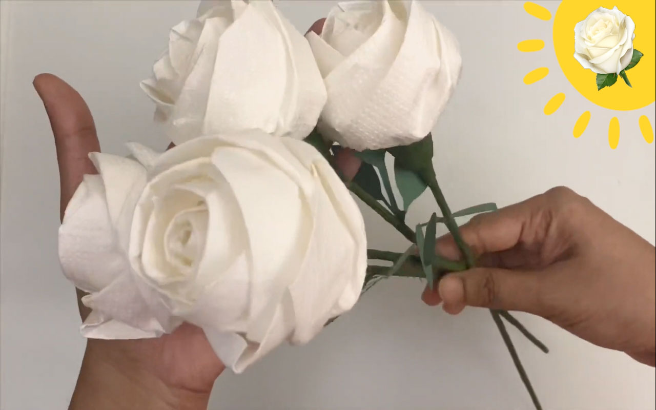 گل رز با دستمال کاغذی